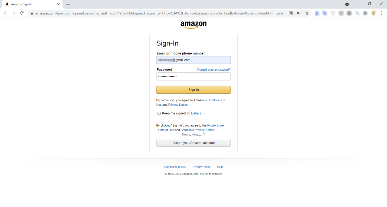 Kindle Cloud Reader sign in page